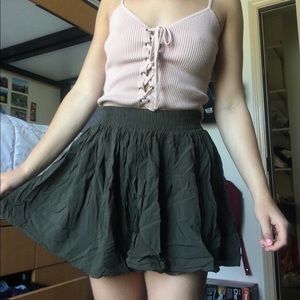 Army green flowy skirt
